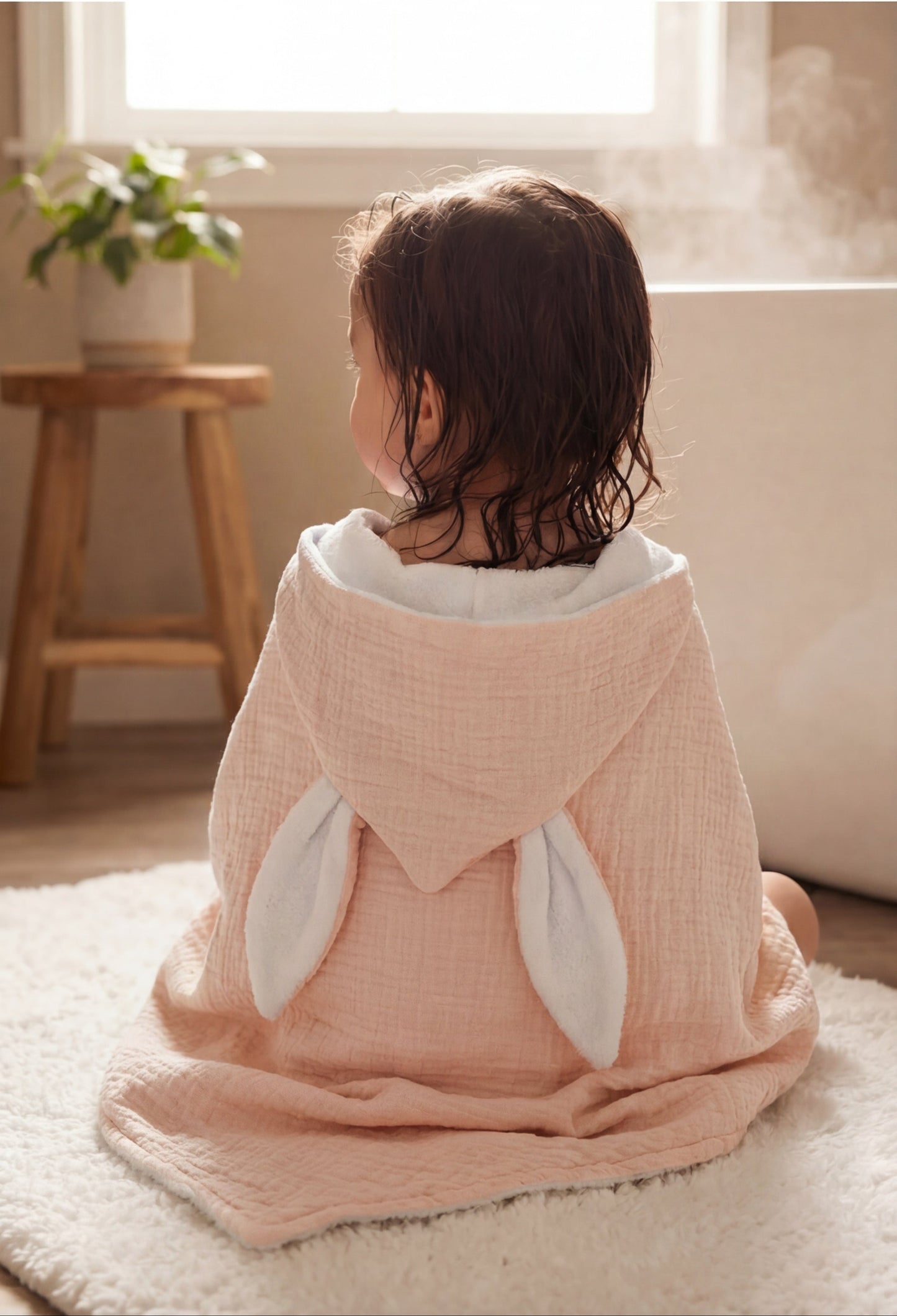 Bunny Hooded Towel - Peach