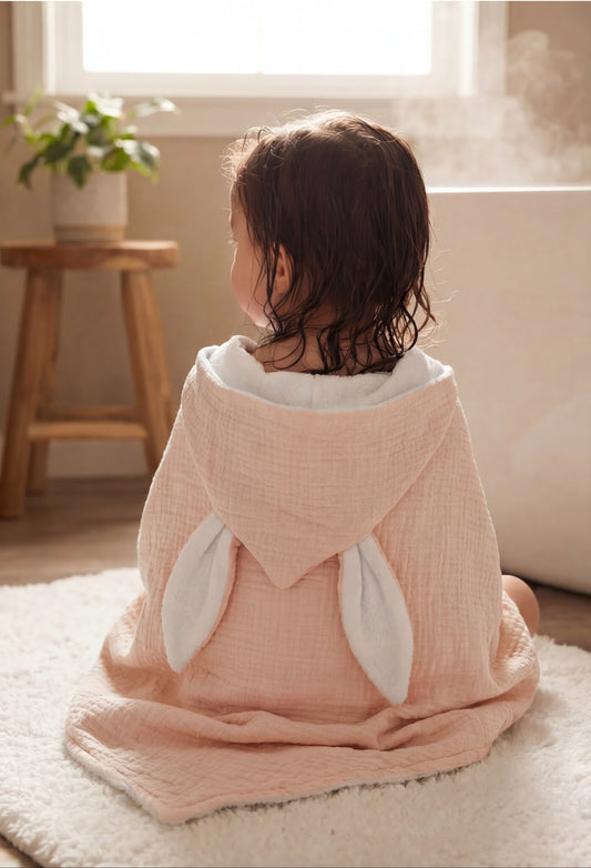Bunny Hooded Towel - Peach