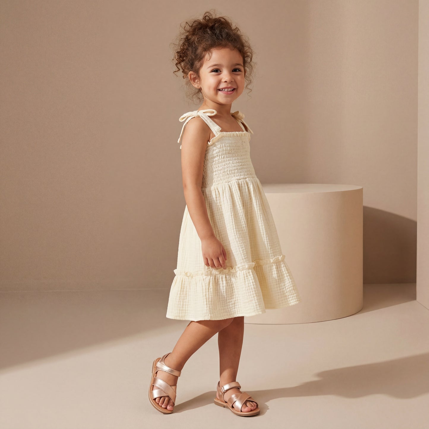 Tiered Tie Dress - Oat