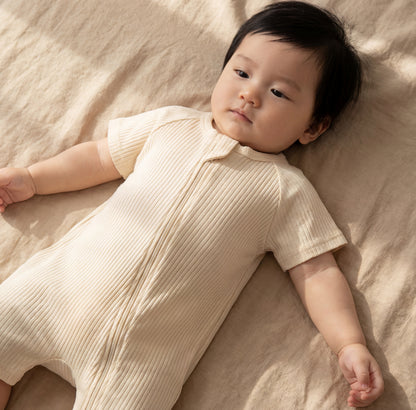 Ribbed Zip Romper - Oat