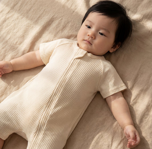 Ribbed Zip Romper - Oat