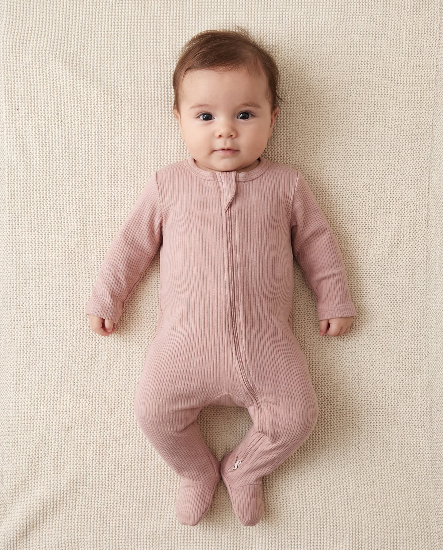 Ribbed Footed Sleepsuit - Petal