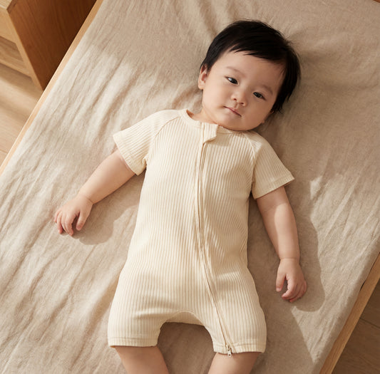 Ribbed Zip Romper - Oat