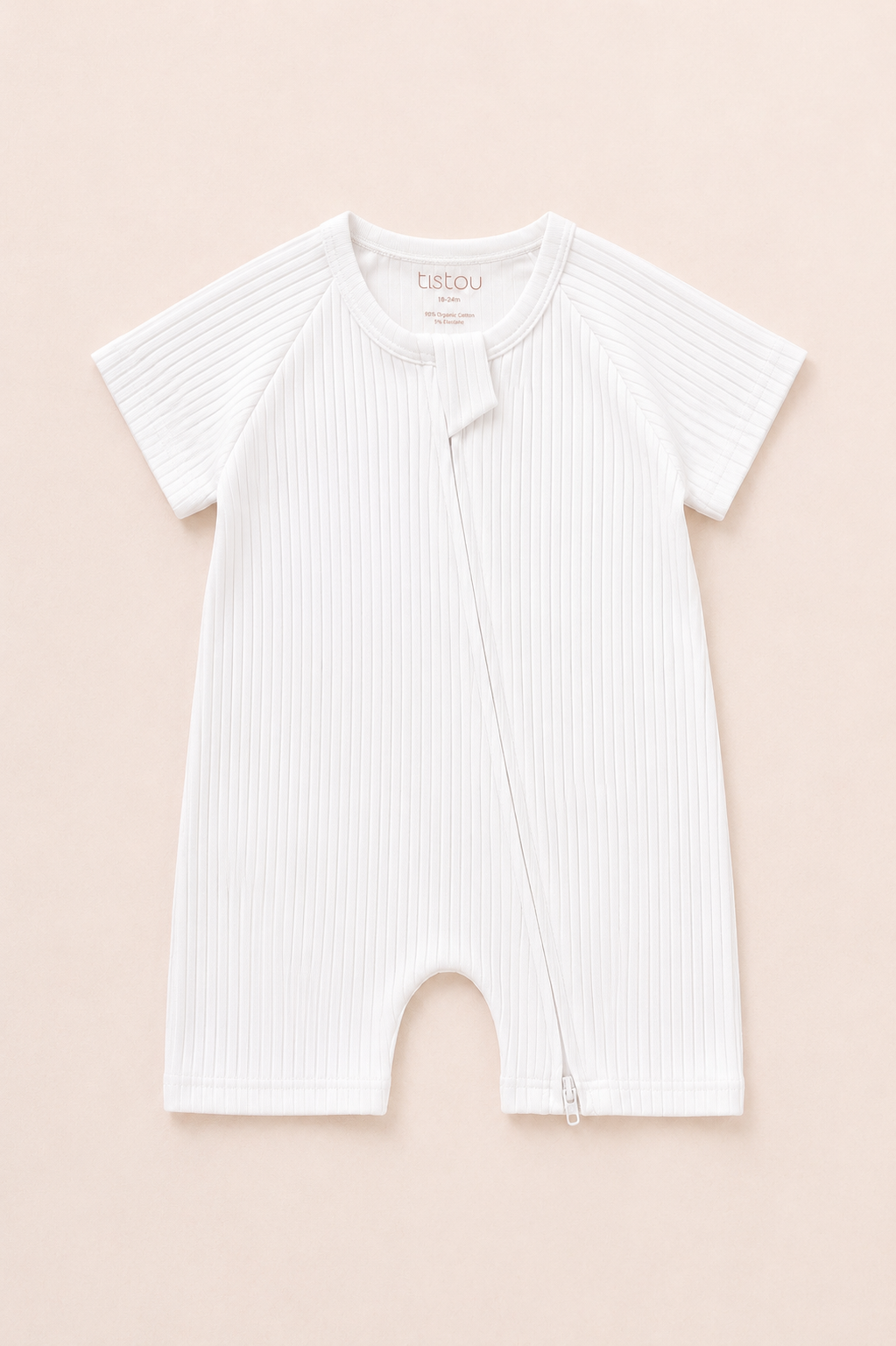Ribbed Zip Romper - White