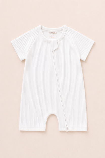 Ribbed Zip Romper - White
