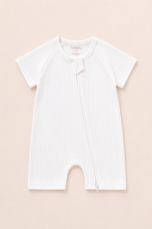 Ribbed Zip Romper - White