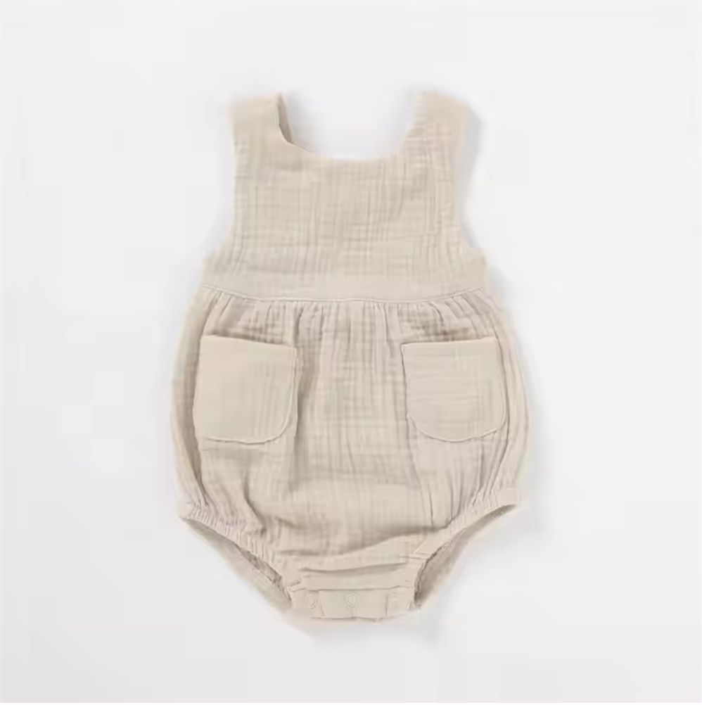 Sleeveless Organic Muslin Romper with Pockets
