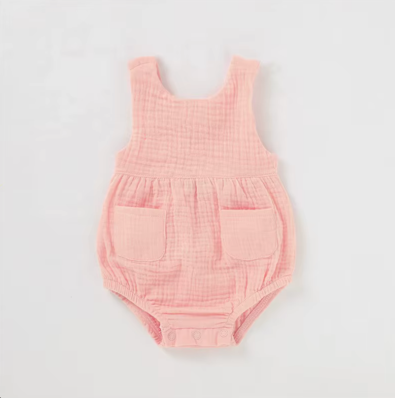 Sleeveless Organic Muslin Romper with Pockets