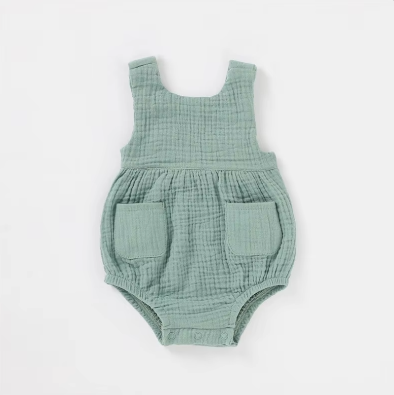 Sleeveless Organic Muslin Romper with Pockets
