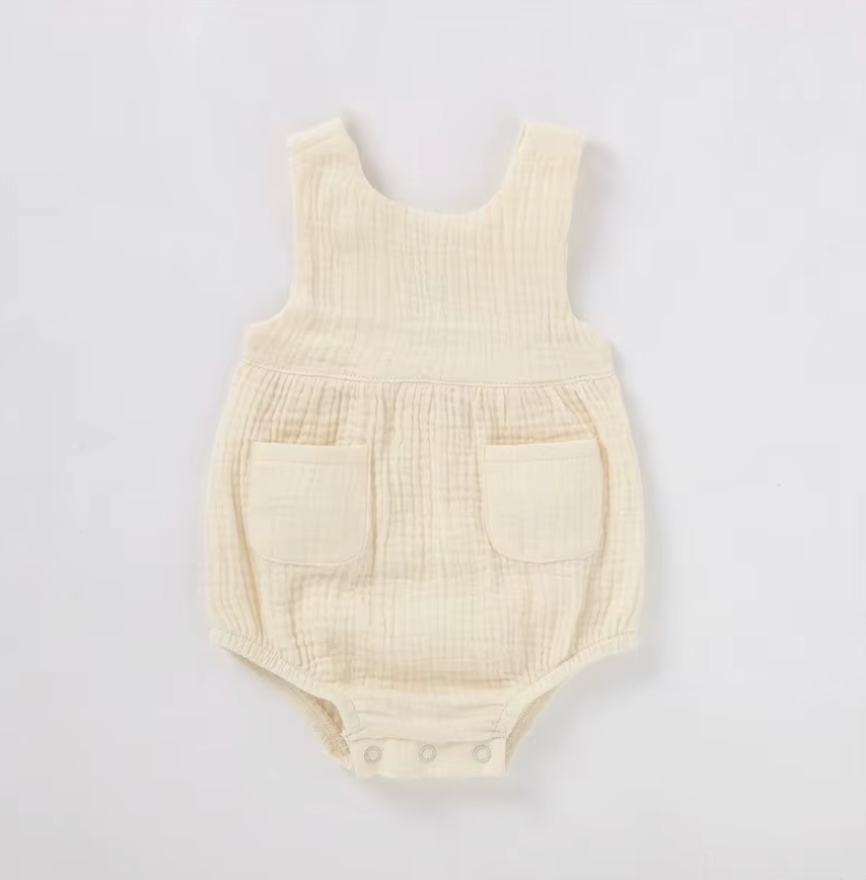 Sleeveless Organic Muslin Romper with Pockets