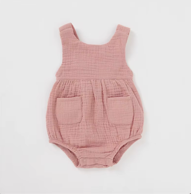 Sleeveless Organic Muslin Romper with Pockets