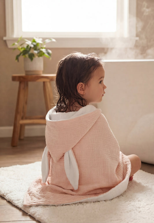 Bunny Hooded Towel - Peach